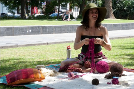 mia doing the art town installation